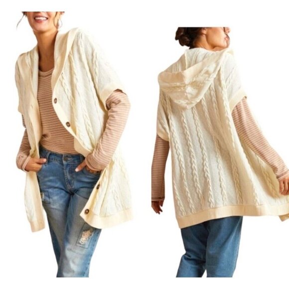 Simple By Suzanne Betro Womens Cable Knit Cardigan Medium Ivory Oversized Hoodie - Picture 16 of 16
